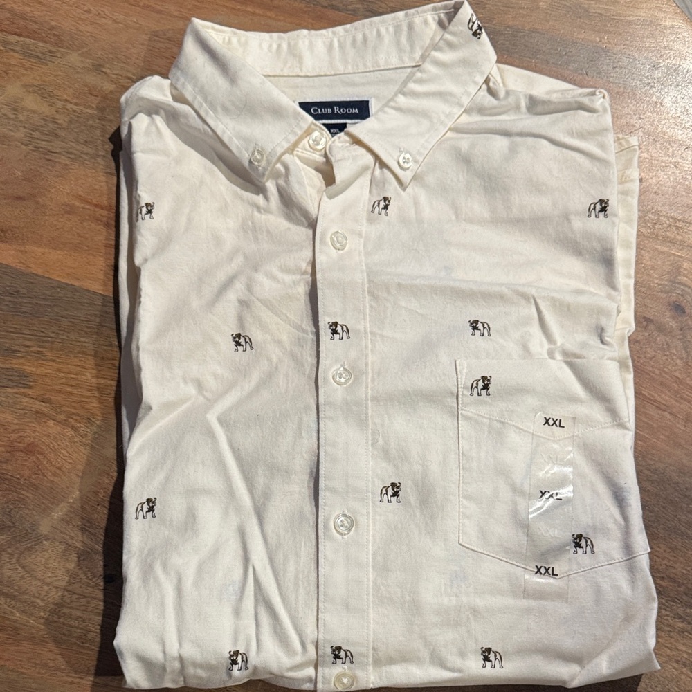 Club Room Men's Beige Shirt with Bulldog Design